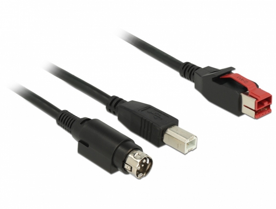 Imagine Cablu PoweredUSB 24V la USB-B + Hosiden Mini-DIN 3 pini 4m pentru POS/terminale, Delock 85490