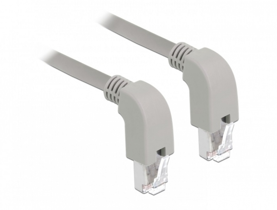 Imagine Cablu de retea RJ45 cat 6 S/FTP LSOH unghi jos 2m Gri, Delock 85869