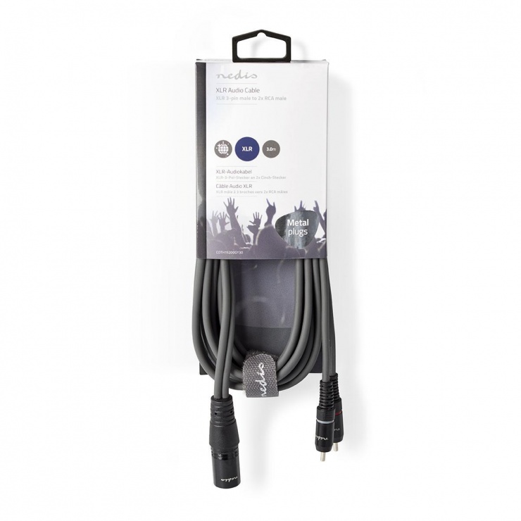 Imagine Cablu audio balansat XLR 3 pini la 2 x RCA T-T 3m Gri, Nedis COTH15200GY30