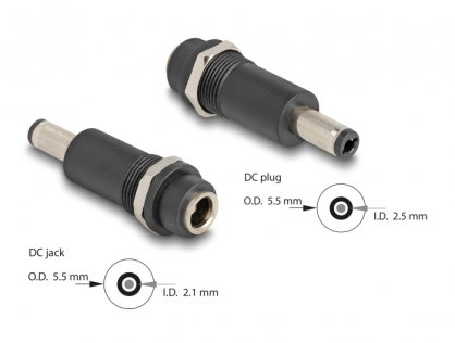 Adaptor alimentare DC 5.5 x 2.1mm la DC 5.5 x 2.5mm M-T, Delock 64255